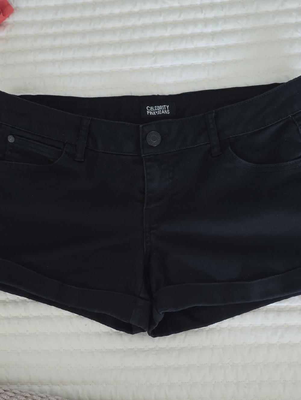 Celebrity Pink Black Cuffed Denim Shorts